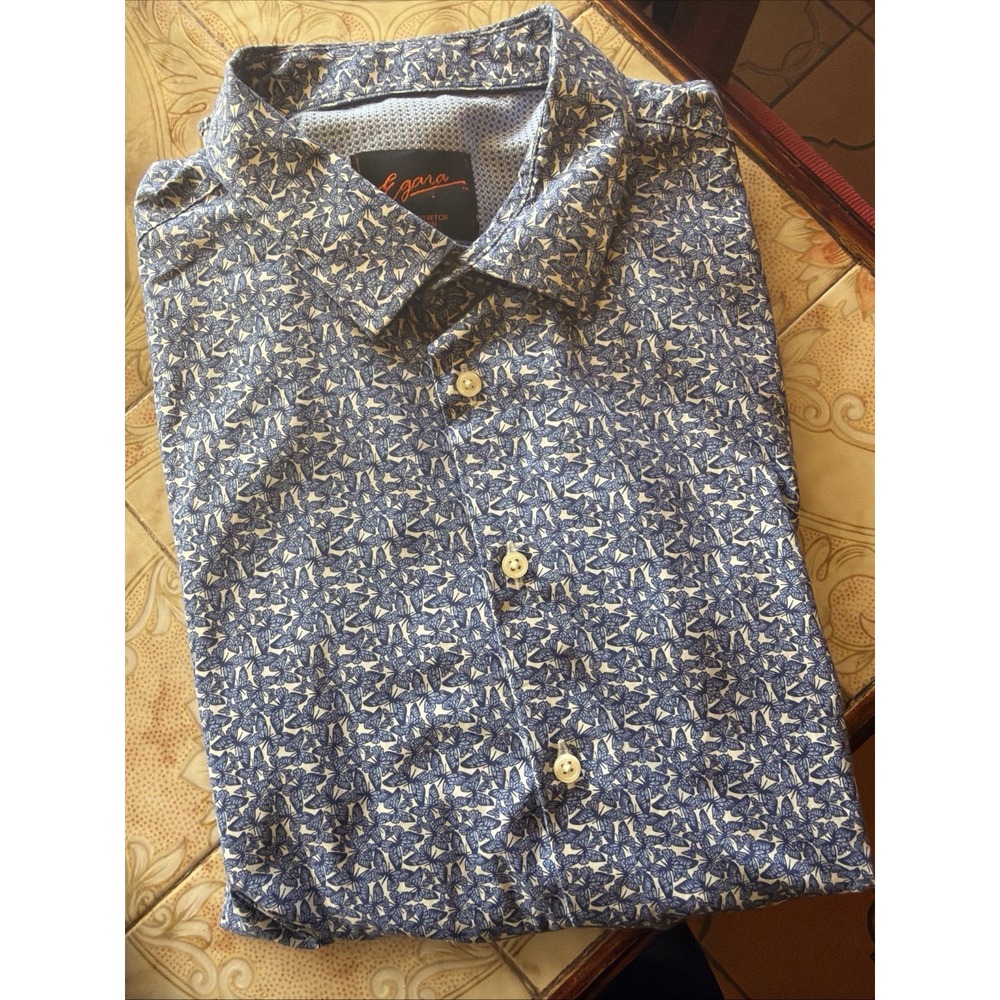 Egara Non-Iron Button Up Shirt-2XL Mens blue Butterfly Pattern LS Spandex Cotton